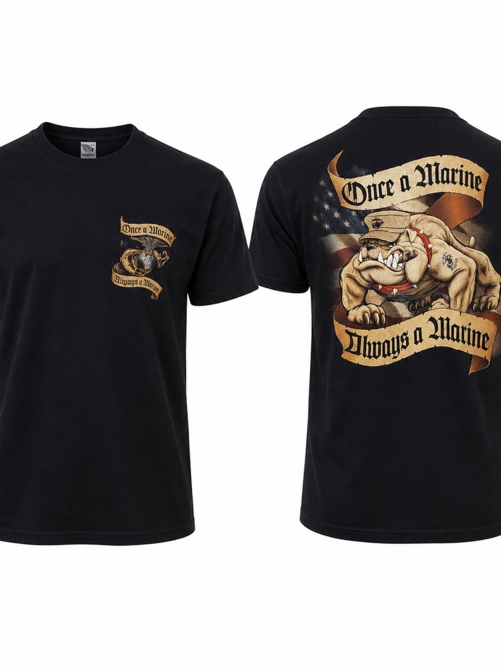 USMC Once A Marine Always A Marine Bulldog T-Shirt Black Gildan XL